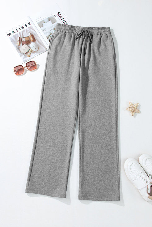Solid Color Fleece Lined Drawstring Waist Casual Pants